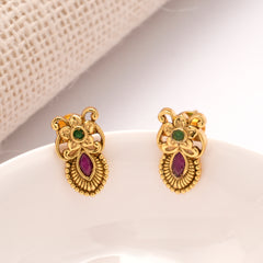 Antique Floral Design Golden Leaf Drops Earrings