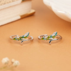 Fancy Dual Green Leaf Stone Silver Toe Ring
