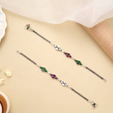 Tricolor Leaf Elegance Silver Anklet