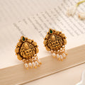 Lakshmi Green Stone Pearl Drop Silver Golden Stud