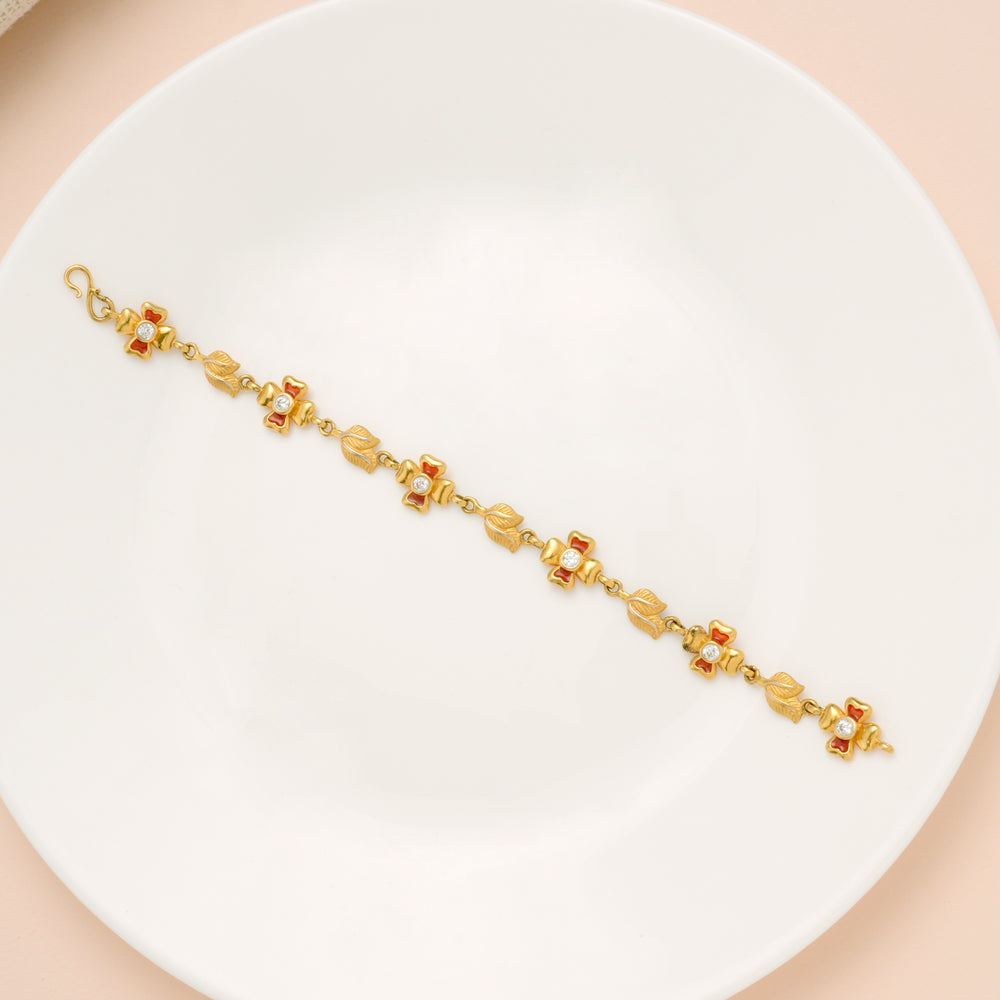 Regal Red Blossom Leaf Gold Bracelet for Women