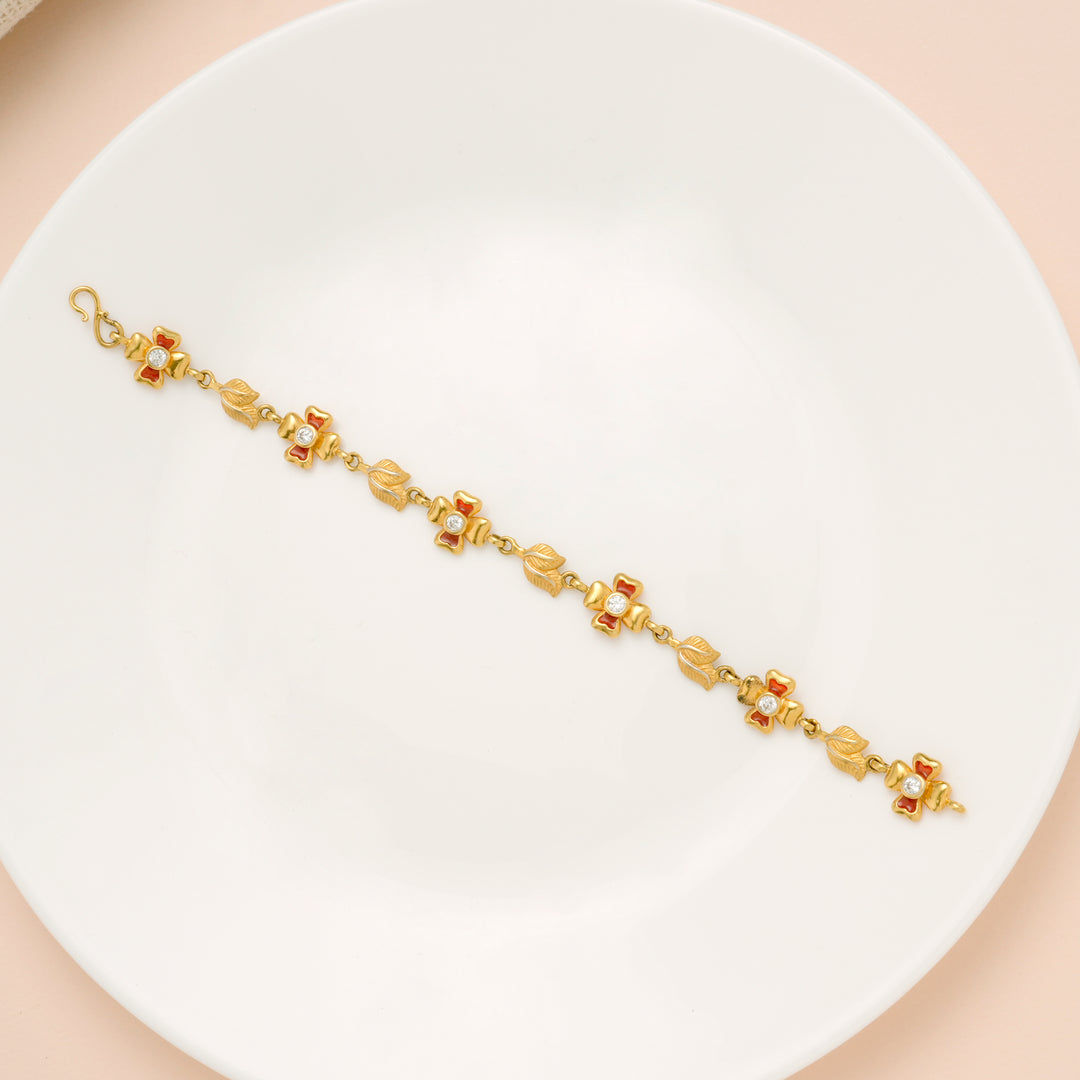 Regal Red Blossom Leaf Gold Bracelet for Women
