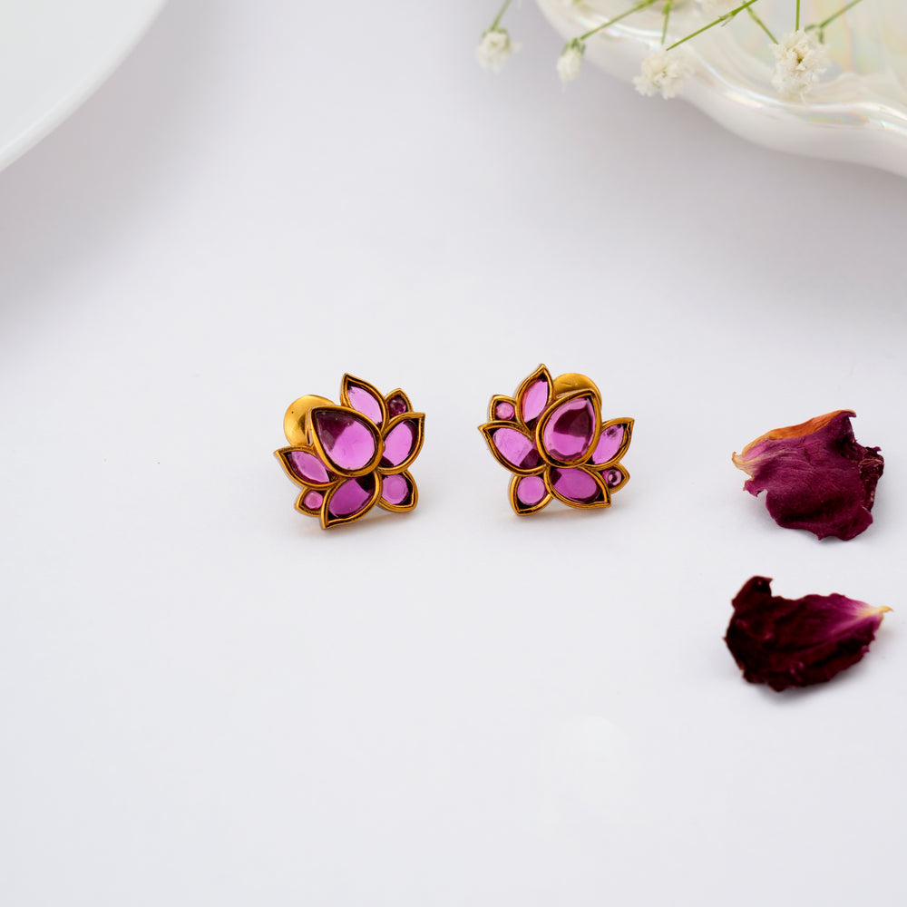Ruby Lotus Gold Plated Stud