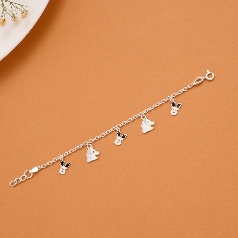 Tiny Unicorn and Reindeer Silver Kids Bracelet