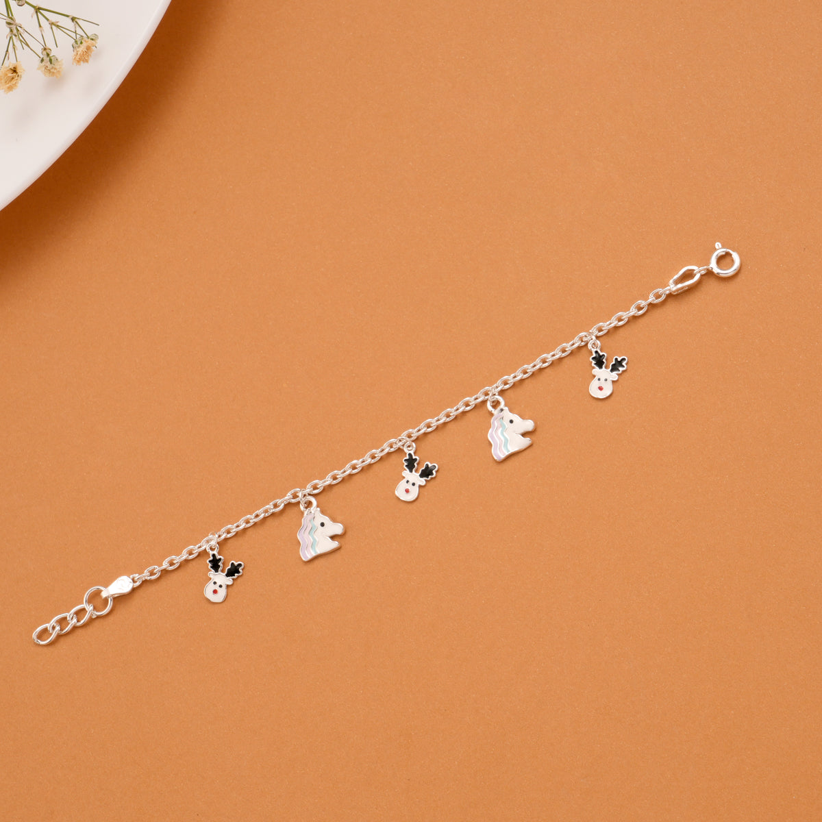 Tiny Unicorn and Reindeer Silver Kids Bracelet