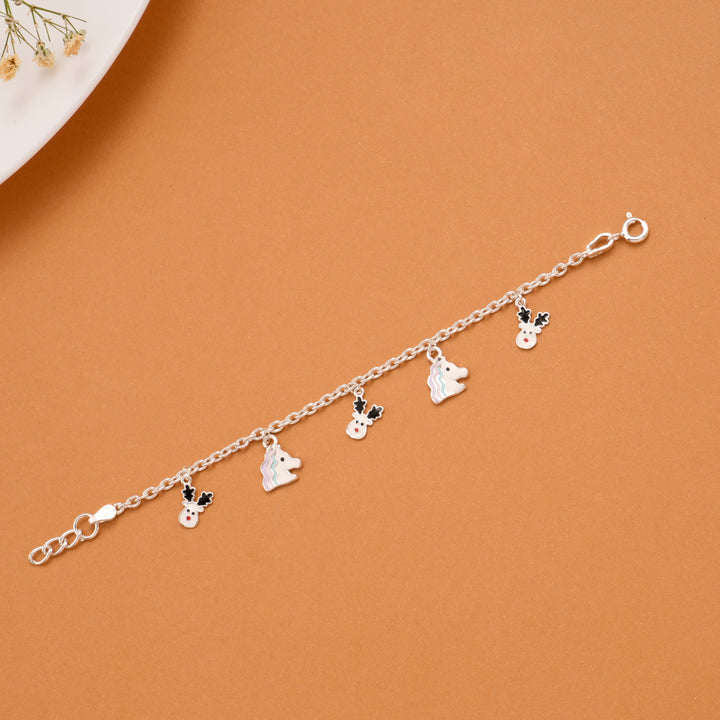 Tiny Unicorn and Reindeer Silver Kids Bracelet