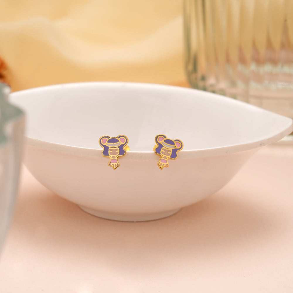 Trendy Colourful Enamel Doll Gold Studs