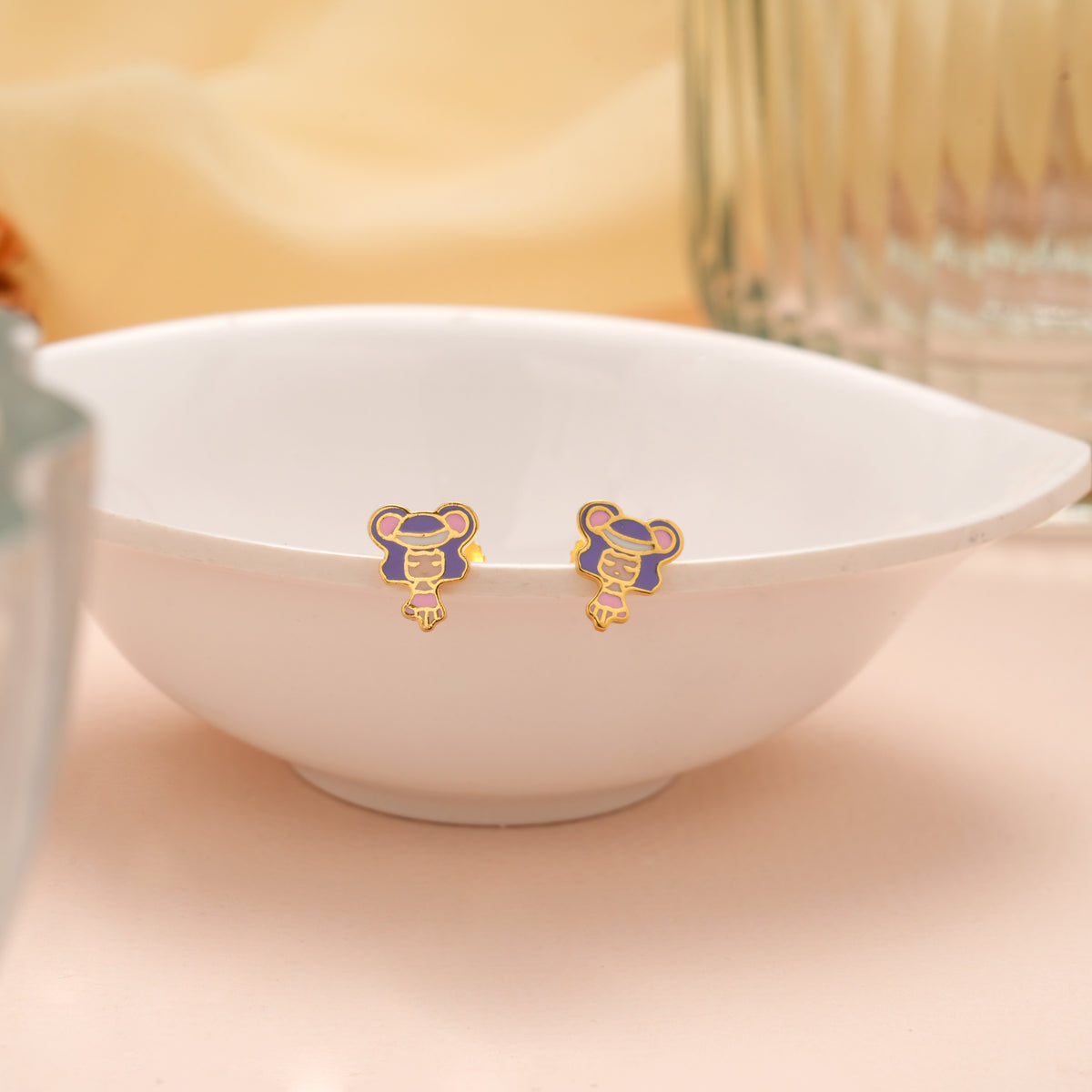 Trendy Colourful Enamel Doll Gold Studs
