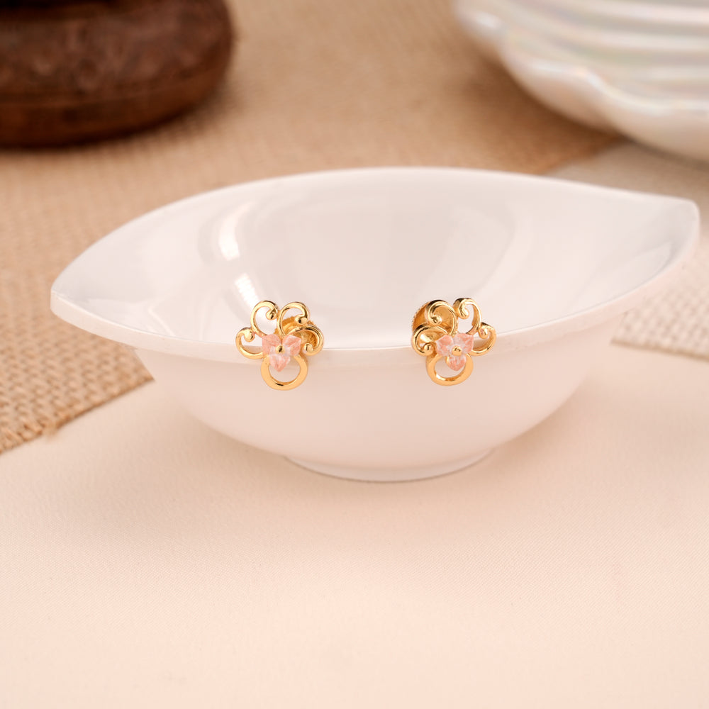 Floral Design Enamel Casting Golden Stud
