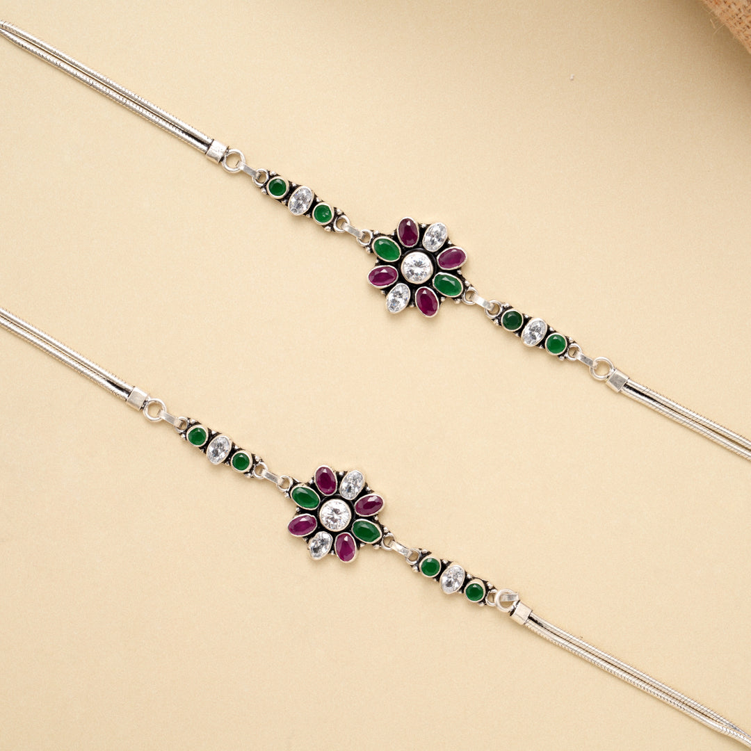 Royal Floral Stone Silver Anklet