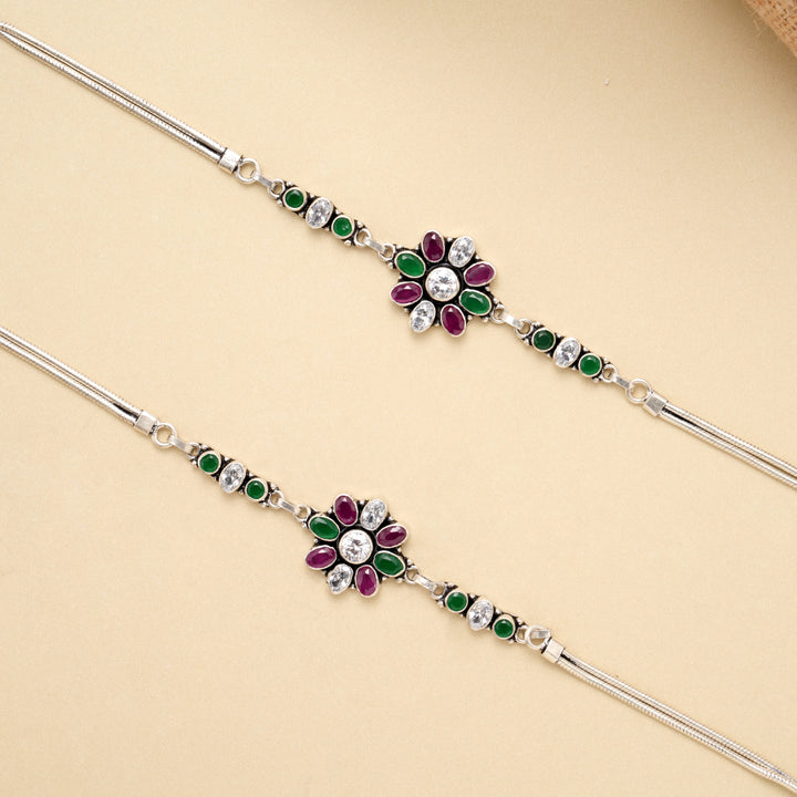 Royal Floral Stone Silver Anklet
