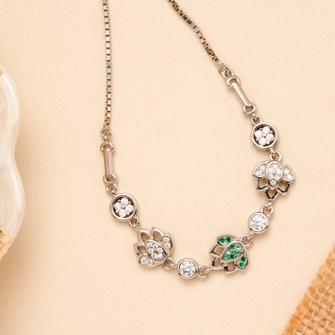 Tiny Multi Stone Lotus Silver Bracelet