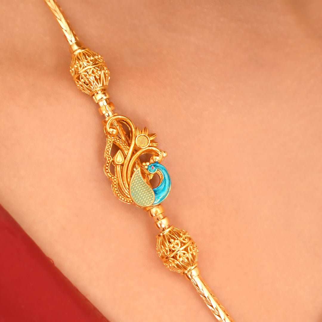 Enamel Peacock Design Silver Mugappu Chain