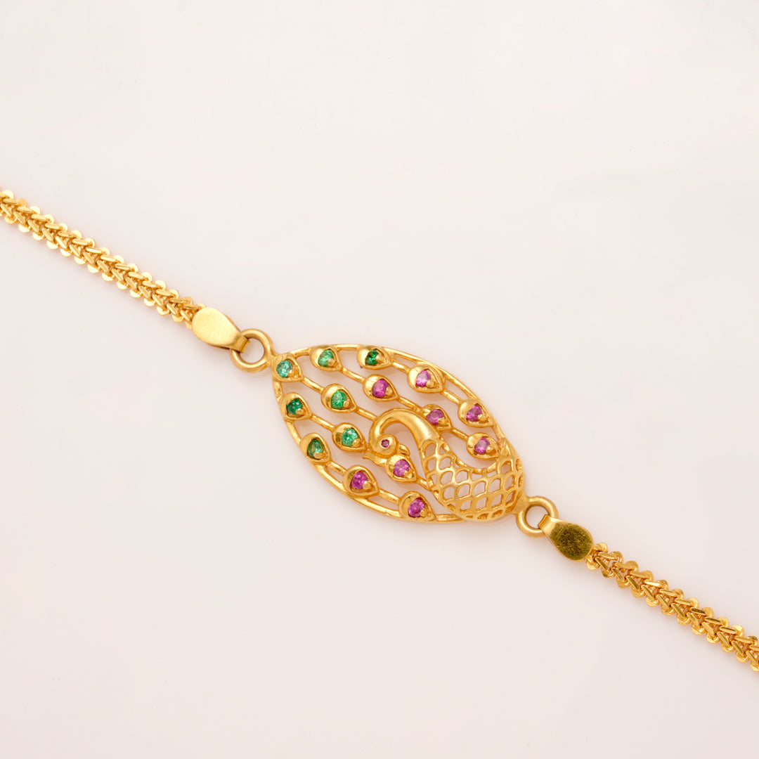 Elite Oval Shape Peacock Design Gold Bracelet