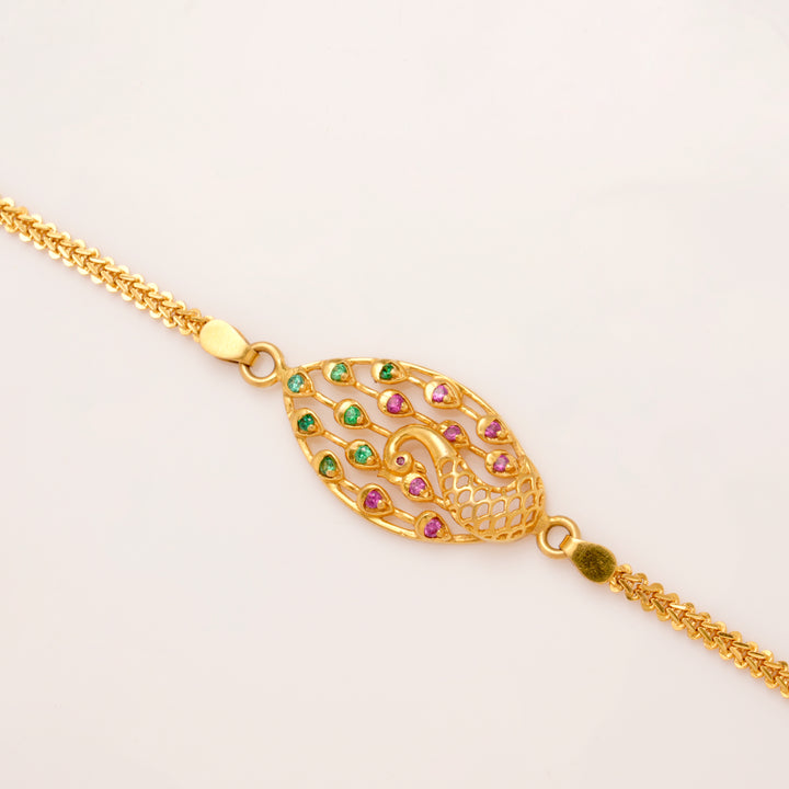 Elite Oval Shape Peacock Design Gold Bracelet