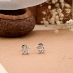 Oval Shape White Stone Silver Stud