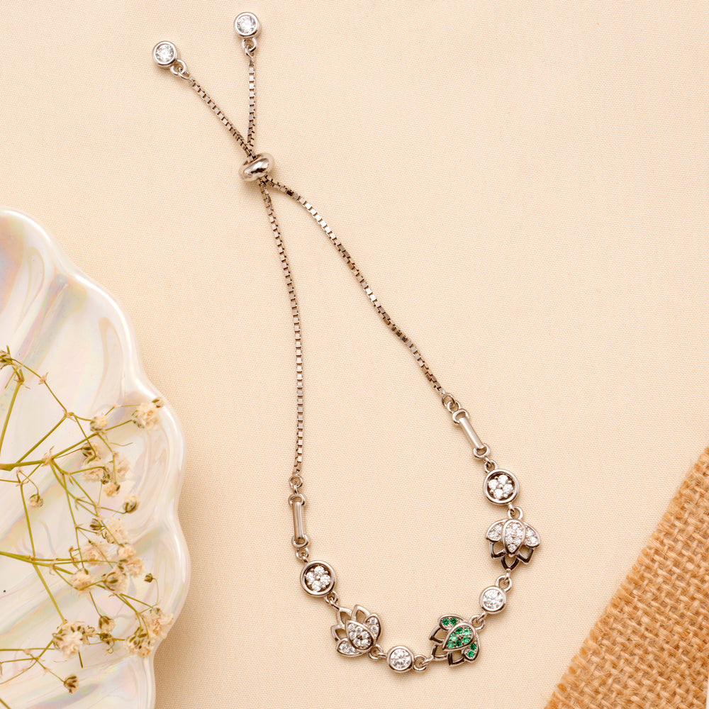 Tiny Multi Stone Lotus Silver Bracelet