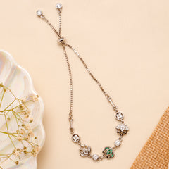 Tiny Multi Stone Lotus Silver Bracelet