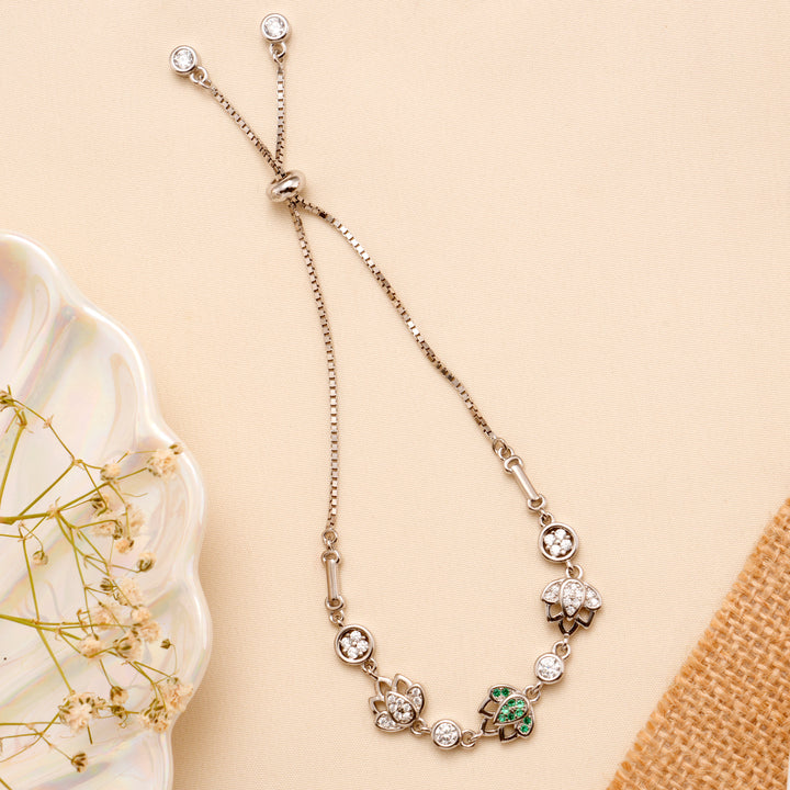 Tiny Multi Stone Lotus Silver Bracelet