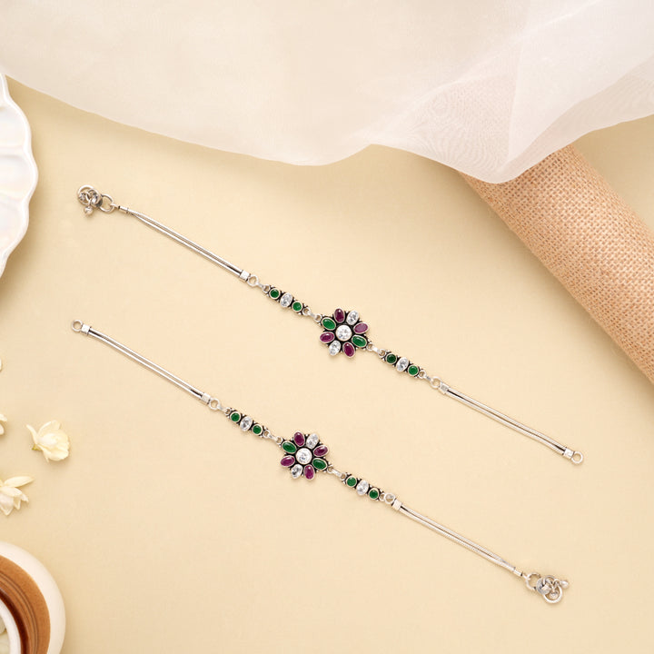 Royal Floral Stone Silver Anklet