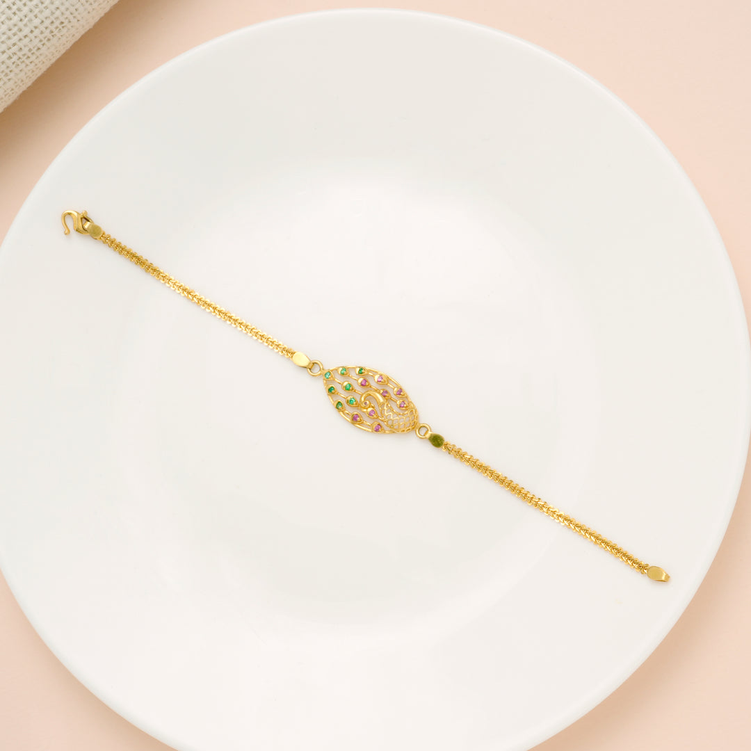 Elite Oval Shape Peacock Design Gold Bracelet