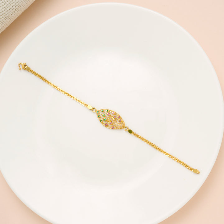 Elite Oval Shape Peacock Design Gold Bracelet