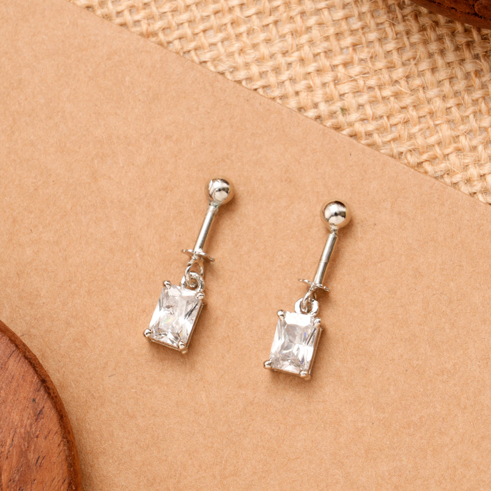 Silver Rectangle Cut Shape Koppu Earring