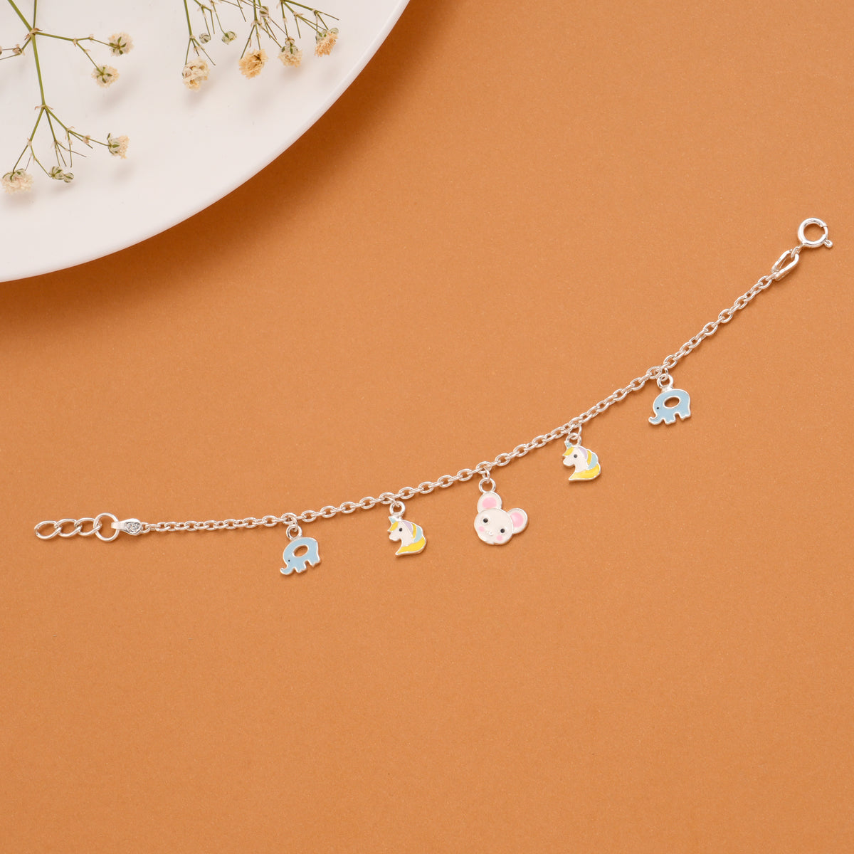 Mice Elephant Unicorn Silver Baby Bracelet