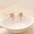Pink Enamel Floral Heart Golden Earring