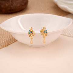 Blossom Floral Pattern Casting Golden Drop Stud