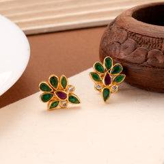 Ruby and Emerald Leaf Golden Stud