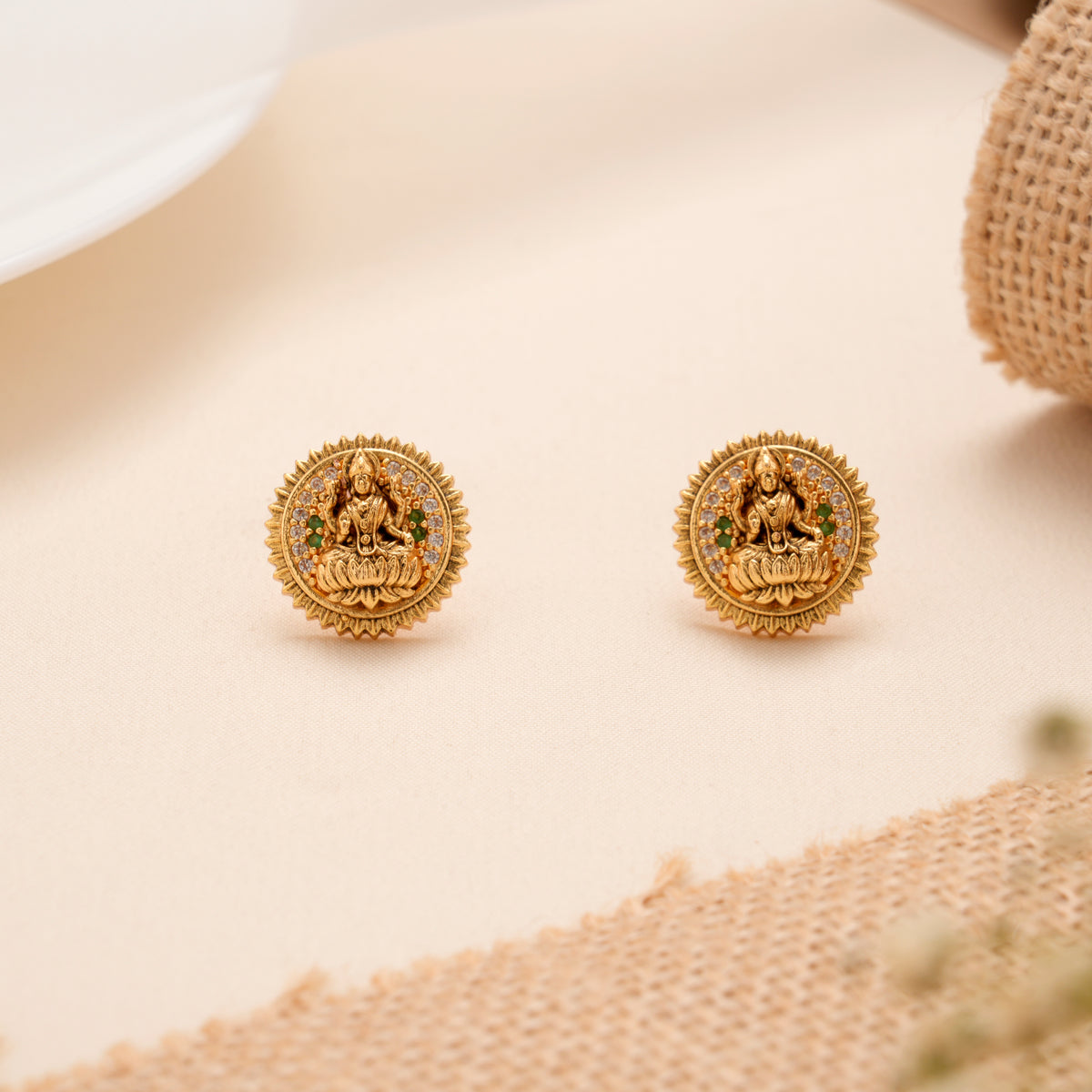 Elegant Sunflower Design with Lakshmi Golden Stud