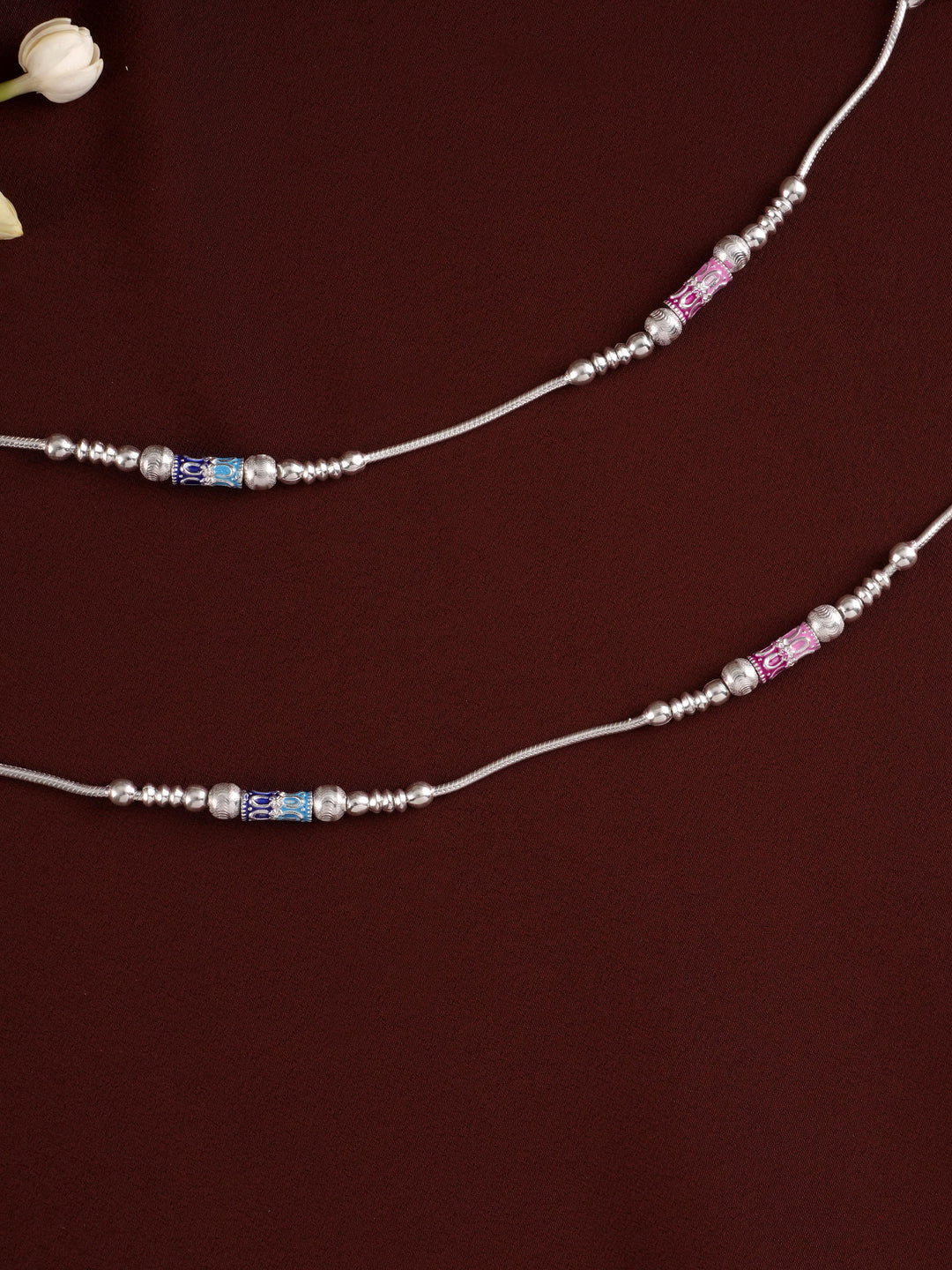 Multicolour Bombay Type Ball Silver Anklet
