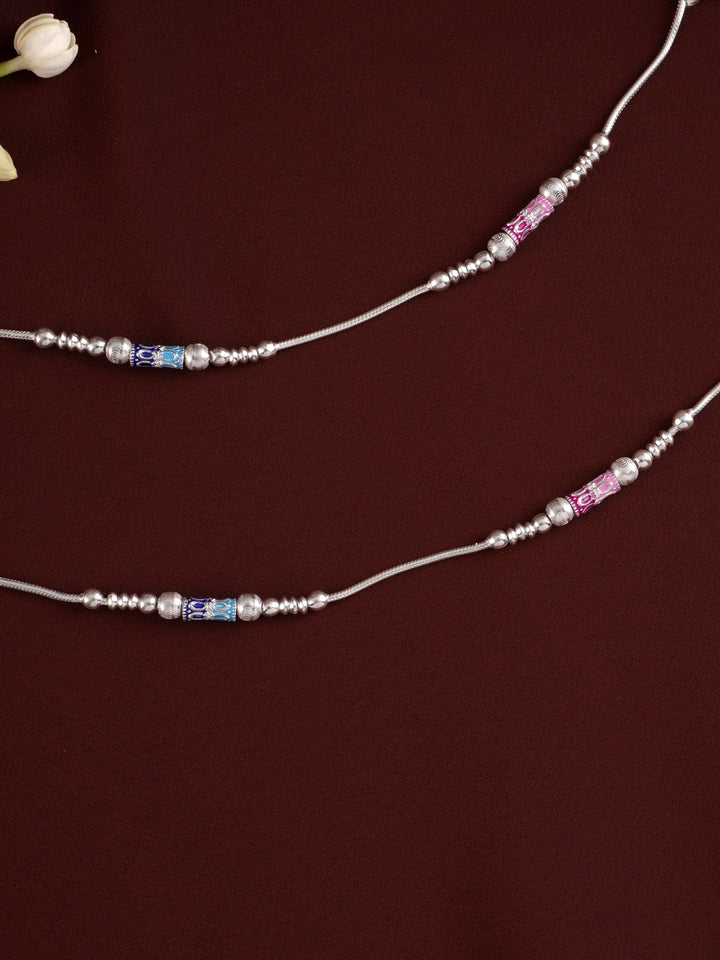 Multicolour Bombay Type Ball Silver Anklet