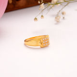 Square Pattern White Stone Golden Ring