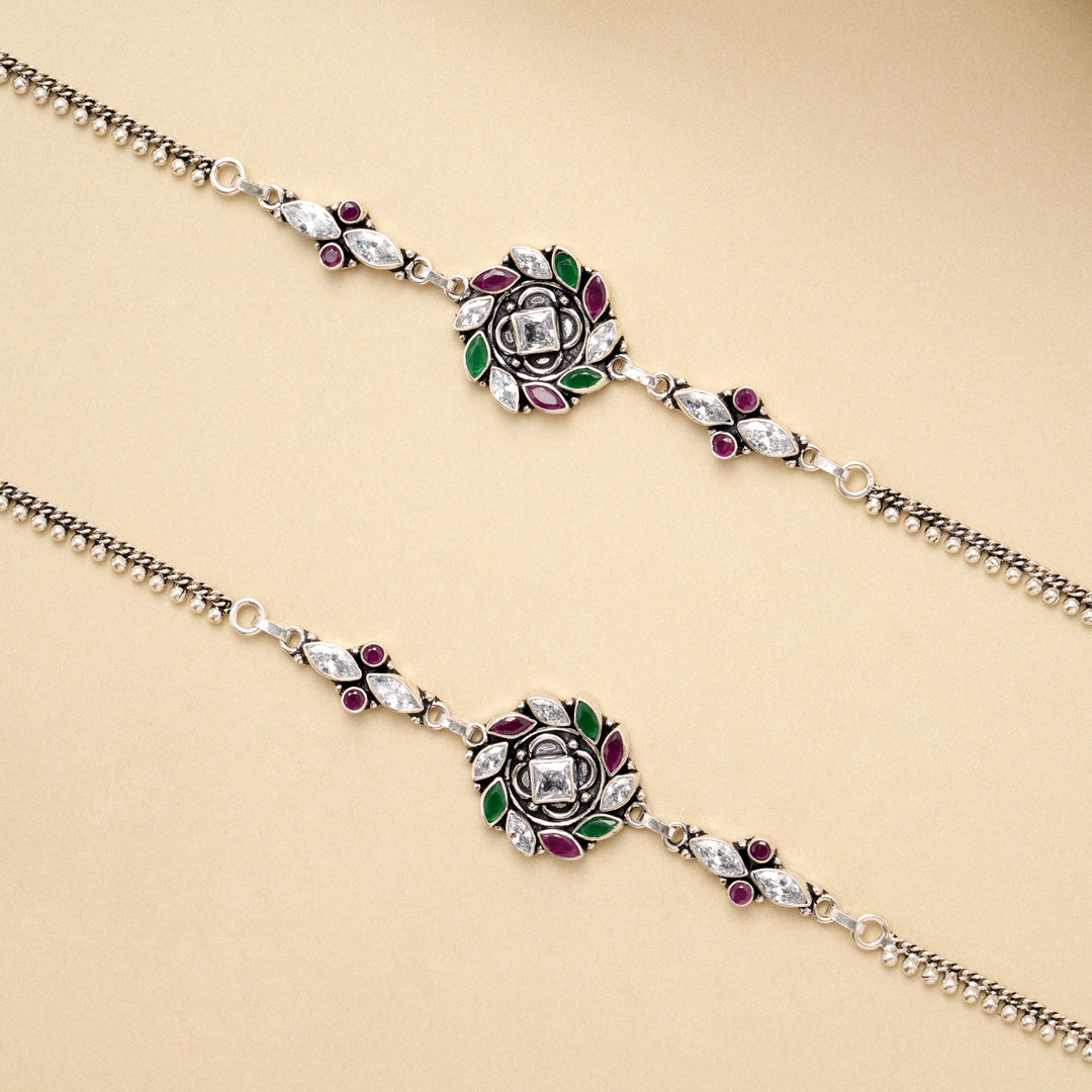 Antique Royal Medallion Silver Anklet