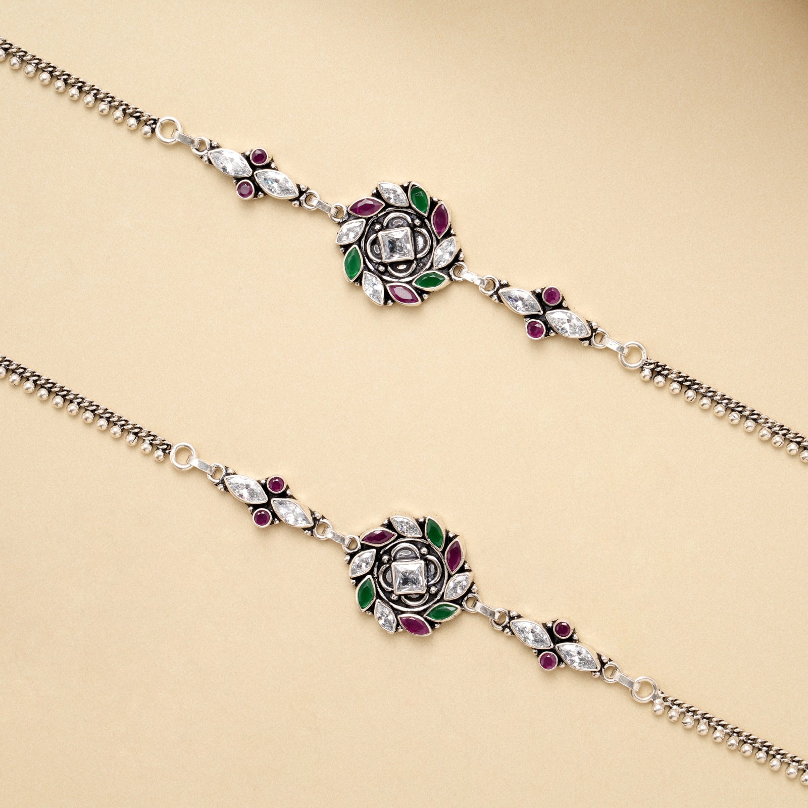 Antique Royal Medallion Silver Anklet