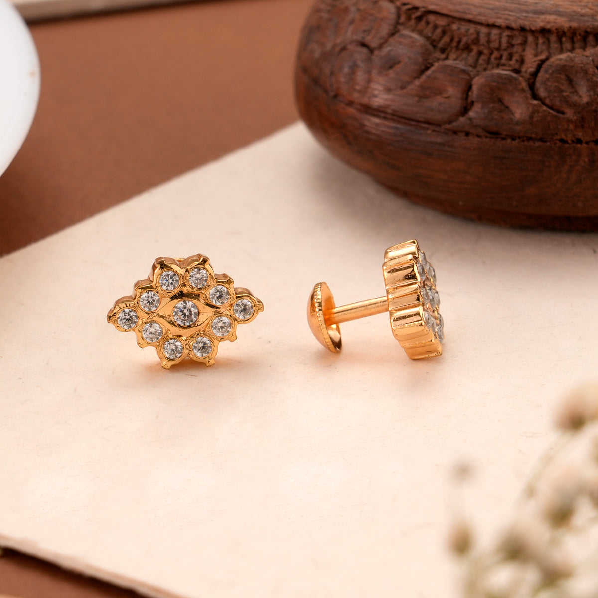 Gold Plated White Stone Stud