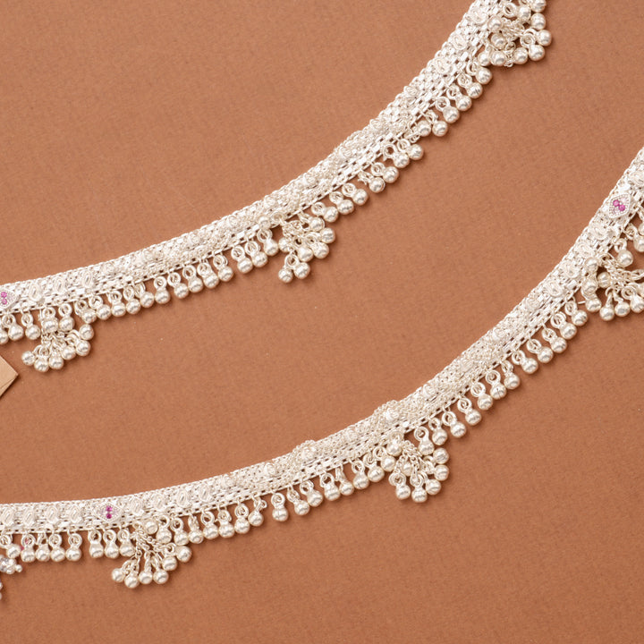 Fancy Scallop Pattern Chain Silver Anklet