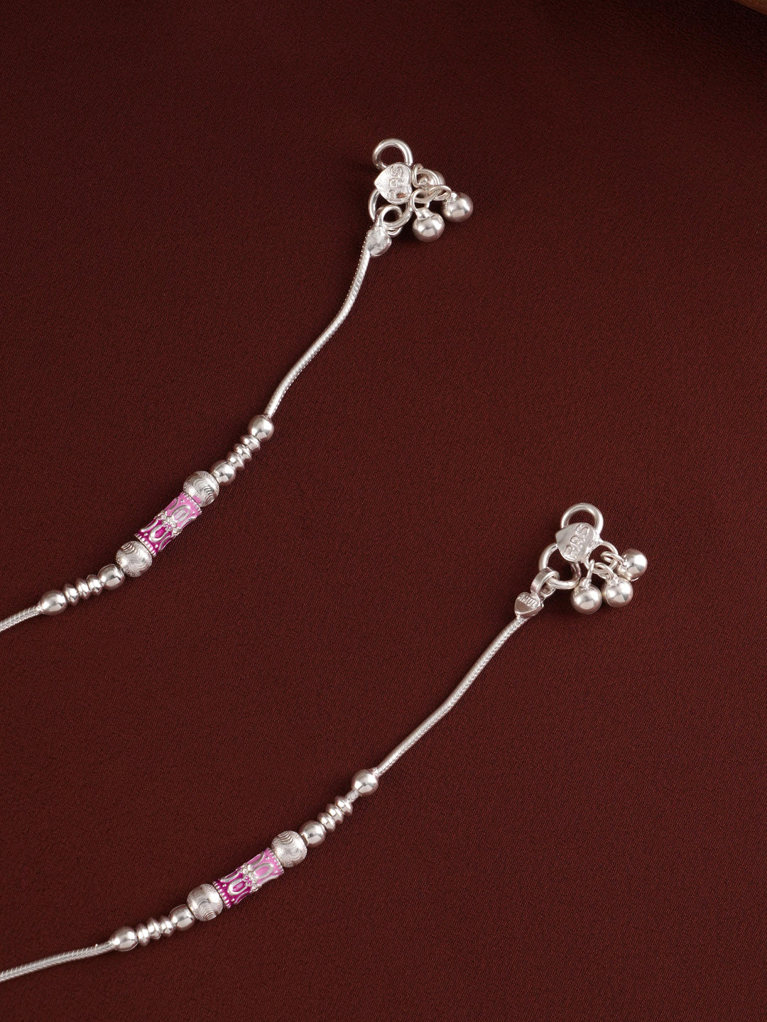 Multicolour Bombay Type Ball Silver Anklet