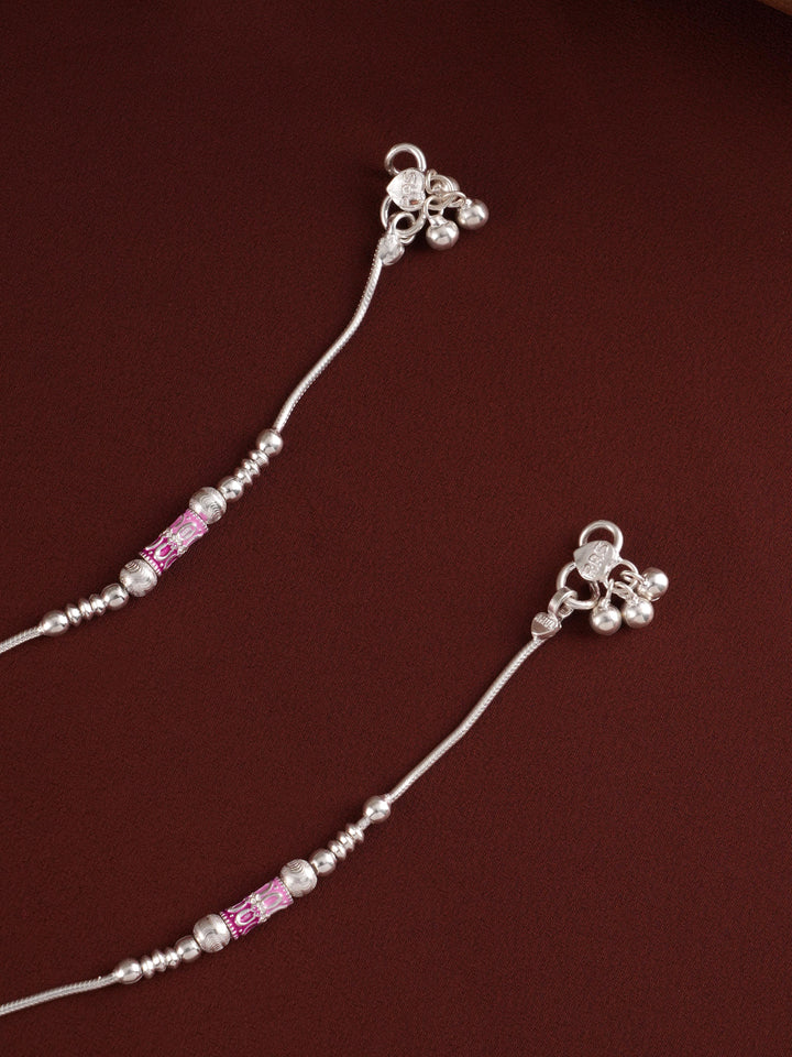 Multicolour Bombay Type Ball Silver Anklet