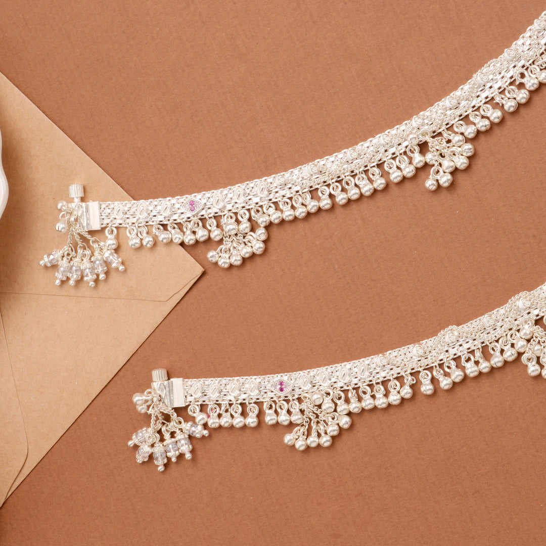 Fancy Scallop Pattern Chain Silver Anklet