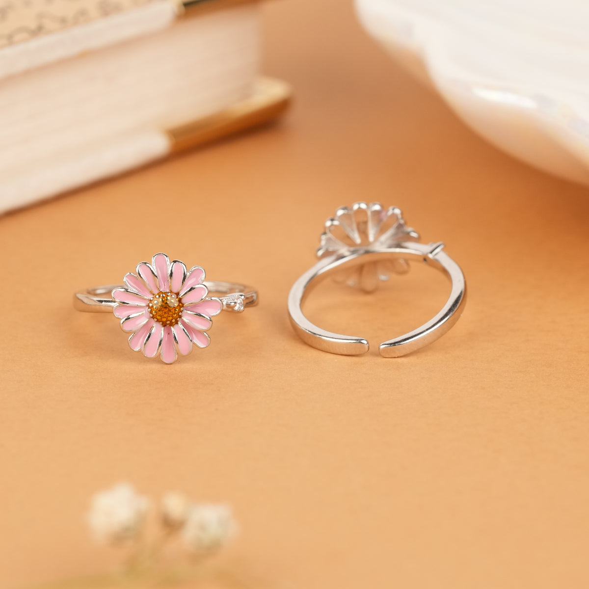 Radiant Pink Sunflower Silver Toe Ring
