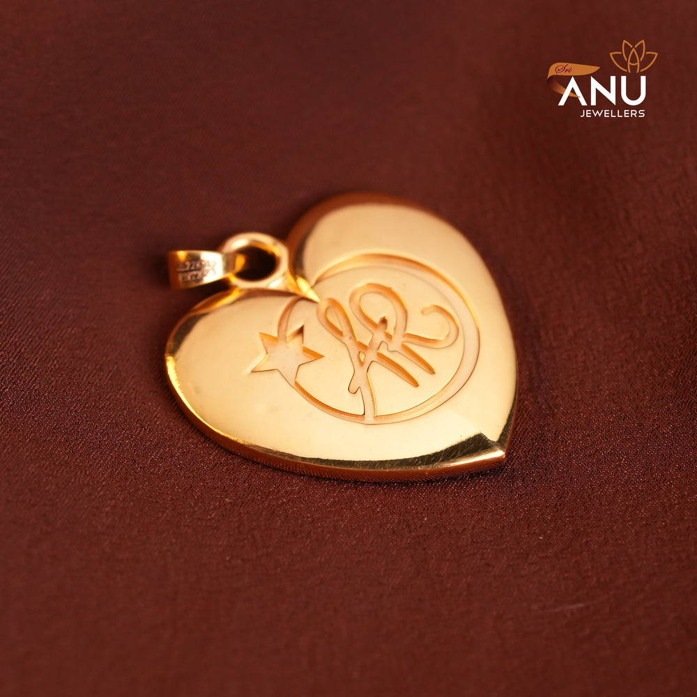 Gold Customized Heart Thali Pendant with Engraved Monogram and Star
