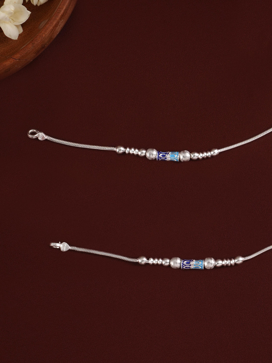 Multicolour Bombay Type Ball Silver Anklet