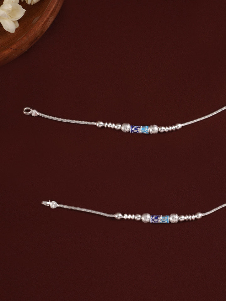 Multicolour Bombay Type Ball Silver Anklet