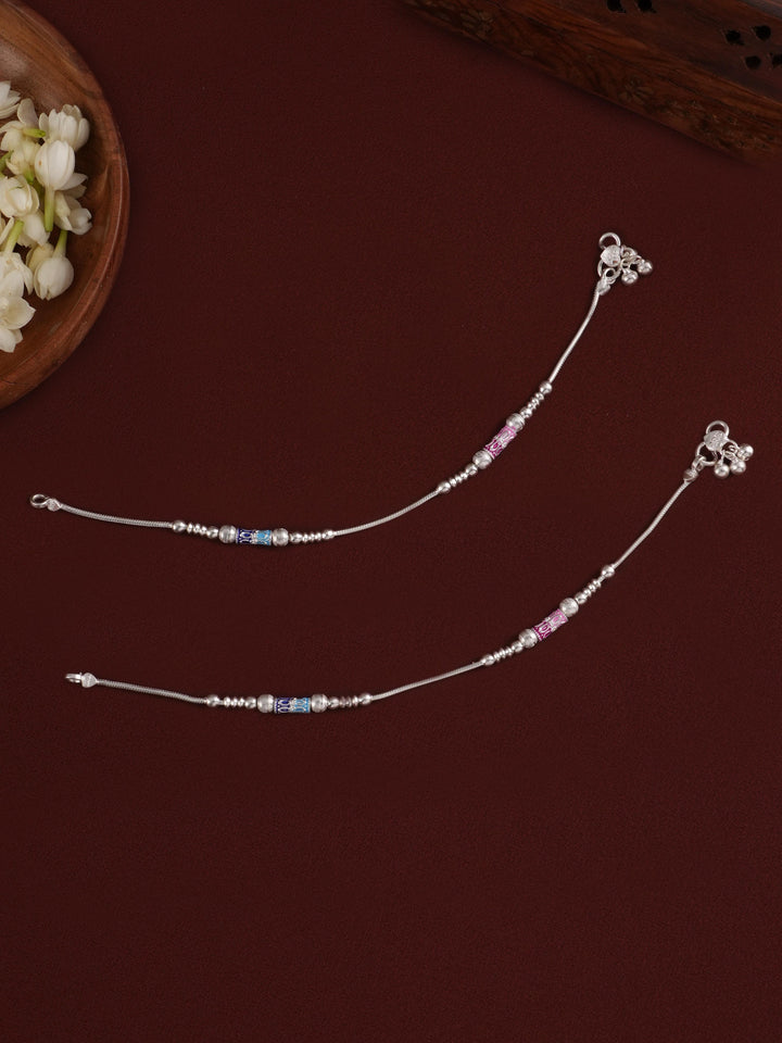 Multicolour Bombay Type Ball Silver Anklet