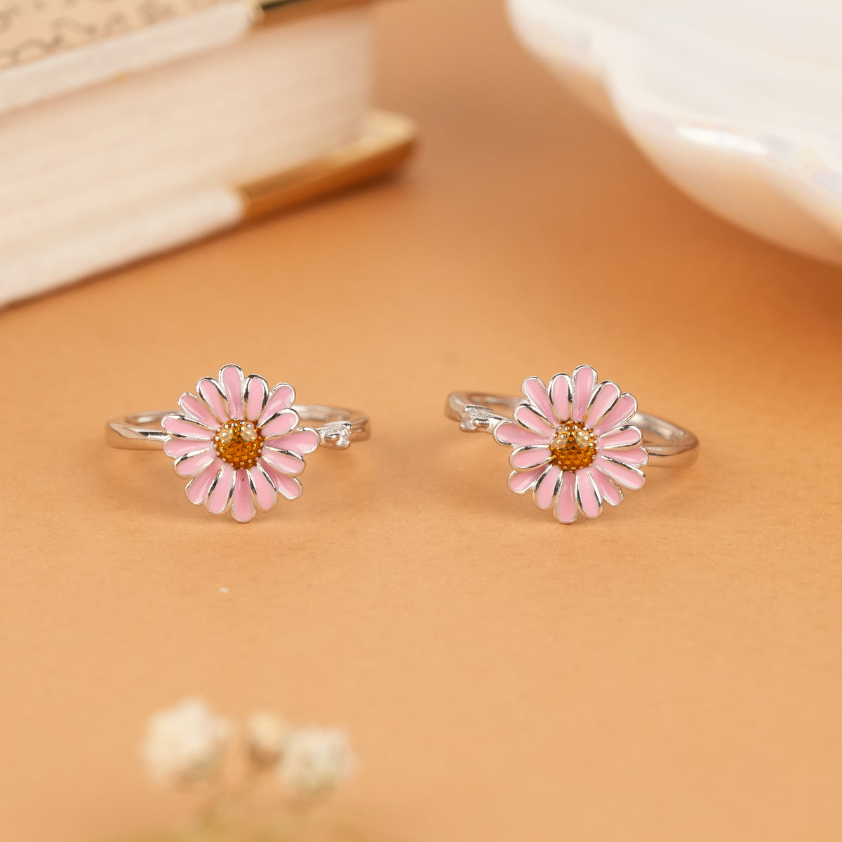 Radiant Pink Sunflower Silver Toe Ring
