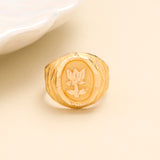 Lotus Engraved Gold Signet Ring