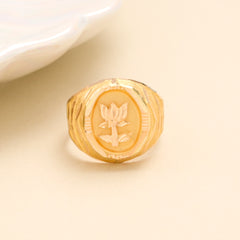 Lotus Engraved Gold Signet Ring